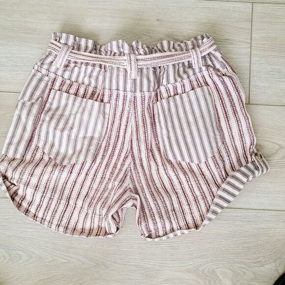 FP One Free People Harriet Short M Red Cream Striped Paperbag Belted Pocket Boho - Picture 2 of 13